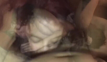 Horny Latina jumps on a big dick in a threesome