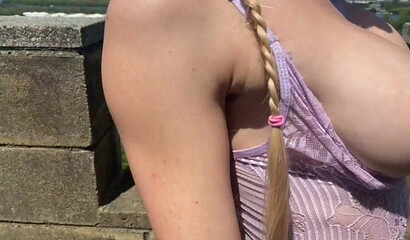 Blonde teen lifts her skirt up to please her daddy