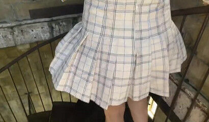 Blonde teen lifts her skirt up to please her daddy