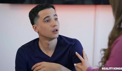 Skinny brunette with big boobs gets a creamy facial