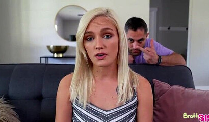 Busty stepsister rubs her clit and fingers a shaved pussy