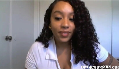 Ebony lesbian flashing her big ass and a picture-perfect pussy