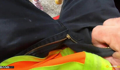 Inked-up redhead blows and rides a mechanic's cock