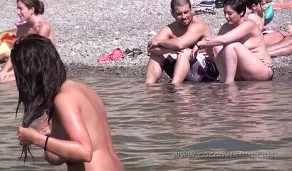 Naughty Mature Brunette With Big Tits Stripping In Public