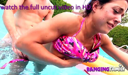 Rough pool sex with the young and horny stepsis
