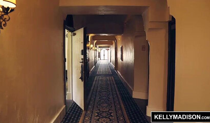 Curvy black haired ebony Kelly Madison sucks her tits while getting dicked