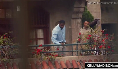 Curvy black haired ebony Kelly Madison sucks her tits while getting dicked