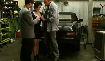Horny bitch anal pounded in the work shop