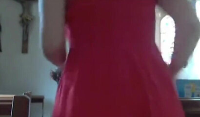 Nasty sluts with big tits masturbate in church