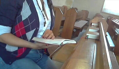 Nasty sluts with big tits masturbate in church