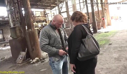 German BBW slut sucks dick outdoors