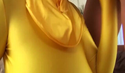 Redhead mom with monster boobs fucked trough ripped leggings