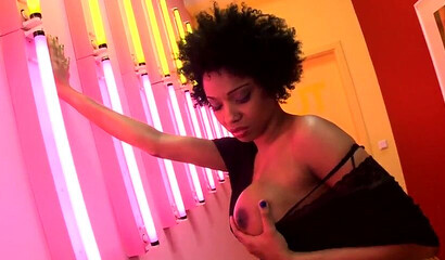 Busty ebony with soaked muff banged good