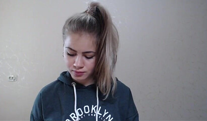 Sexy blonde teen shows her breasts on webcam