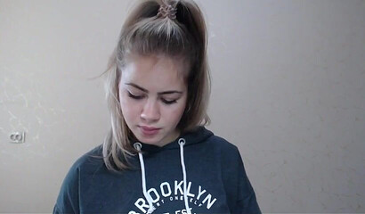 Sexy blonde teen shows her breasts on webcam