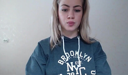 Sexy blonde teen shows her breasts on webcam