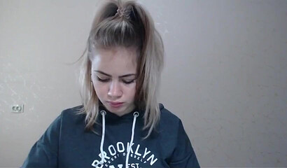 Sexy blonde teen shows her breasts on webcam