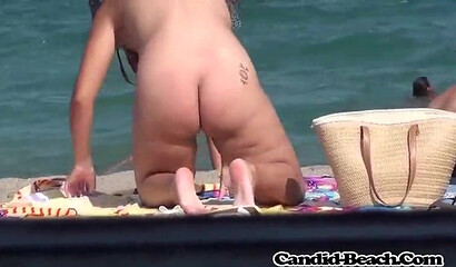I'm filming sexy babes with big tits on the beach