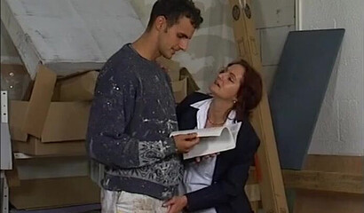 Mature hottie with red garter belts rides a dick