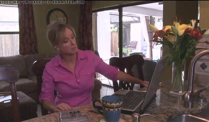 Mommy with big tits Jodi West strips and rides knob