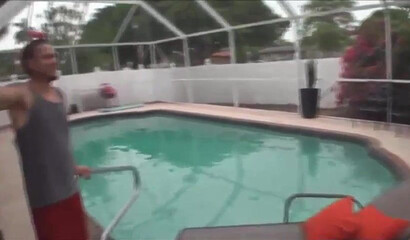 Adorable BBW spreads legs by the pool