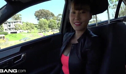 Asian MILF with big tits fucks after a blowjob on hiking