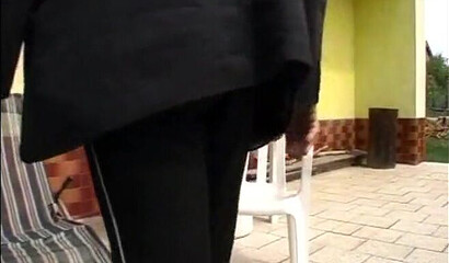 Very old granpa bangs this horny young teen outdoors