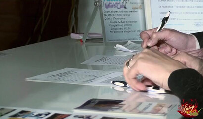 Big titted MILF visits swinger club with her husband