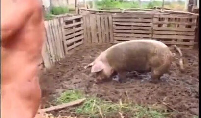 Fat mature granny fucked in the hay by a masked man