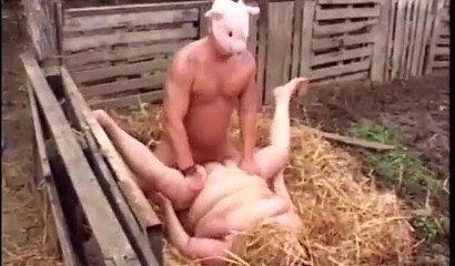 Fat mature granny fucked in the hay by a masked man