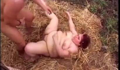 Fat mature granny fucked in the hay by a masked man