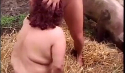 Fat mature granny fucked in the hay by a masked man