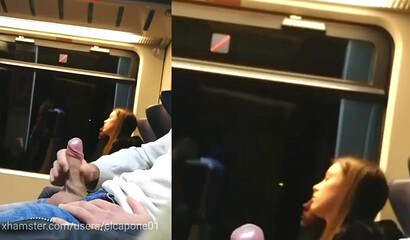 Jerking off dick in the train