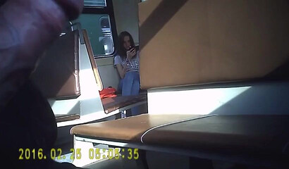 Jerking off dick in the train