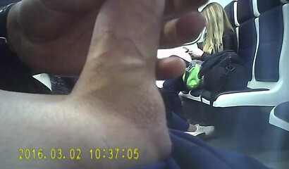 Jerking off dick in the train