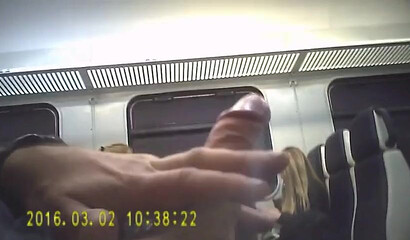 Jerking off dick in the train
