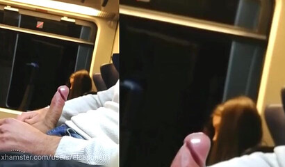 Jerking off dick in the train