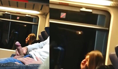 Jerking off dick in the train