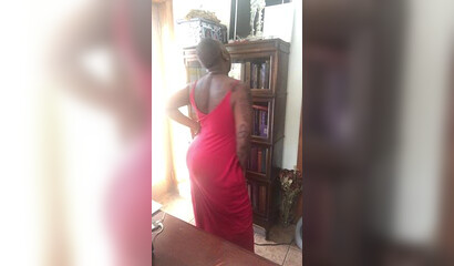 Chubby tattooed ebony strips and shows her tiny tits