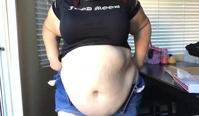 Nasty BBW with big tits drinks and eats