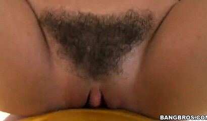 Brunette with massive ass lets her boyfriend impale her unshaven pussy with his large cock