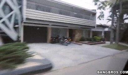 Fat ass brunette with nice round tits is sodomized in the back of a car by rock hard dick