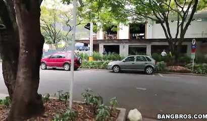 Fat ass brunette with nice round tits is sodomized in the back of a car by rock hard dick