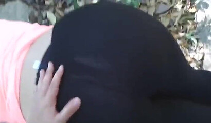 Brunette with large ass enjoys dry humping in the nature getting ready for the real thing