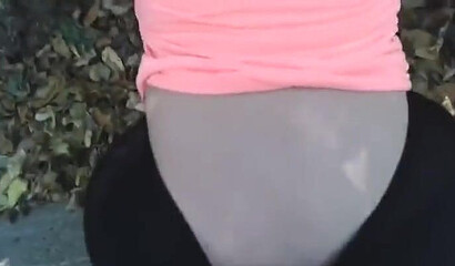 Brunette with large ass enjoys dry humping in the nature getting ready for the real thing