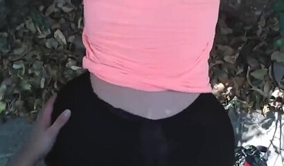 Brunette with large ass enjoys dry humping in the nature getting ready for the real thing