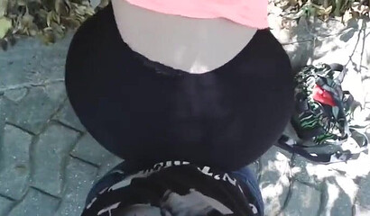 Brunette with large ass enjoys dry humping in the nature getting ready for the real thing