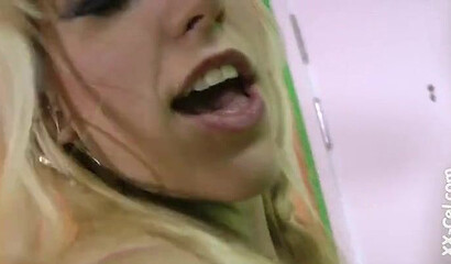 This thick blonde with an amazing pair of boobs and a huge ass gets groped by a stud