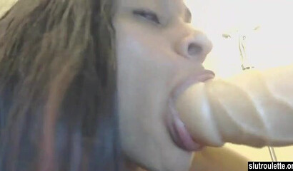 Ebony gal deep throats a large cock and then makes sure to shove it up her tight wet ass