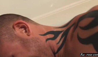 Inked dude pulls this thick gal's panties down and decides to lick her ass and her pussy